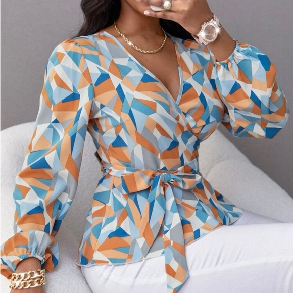 Printed Belted Blouse - Picture 1 of 3